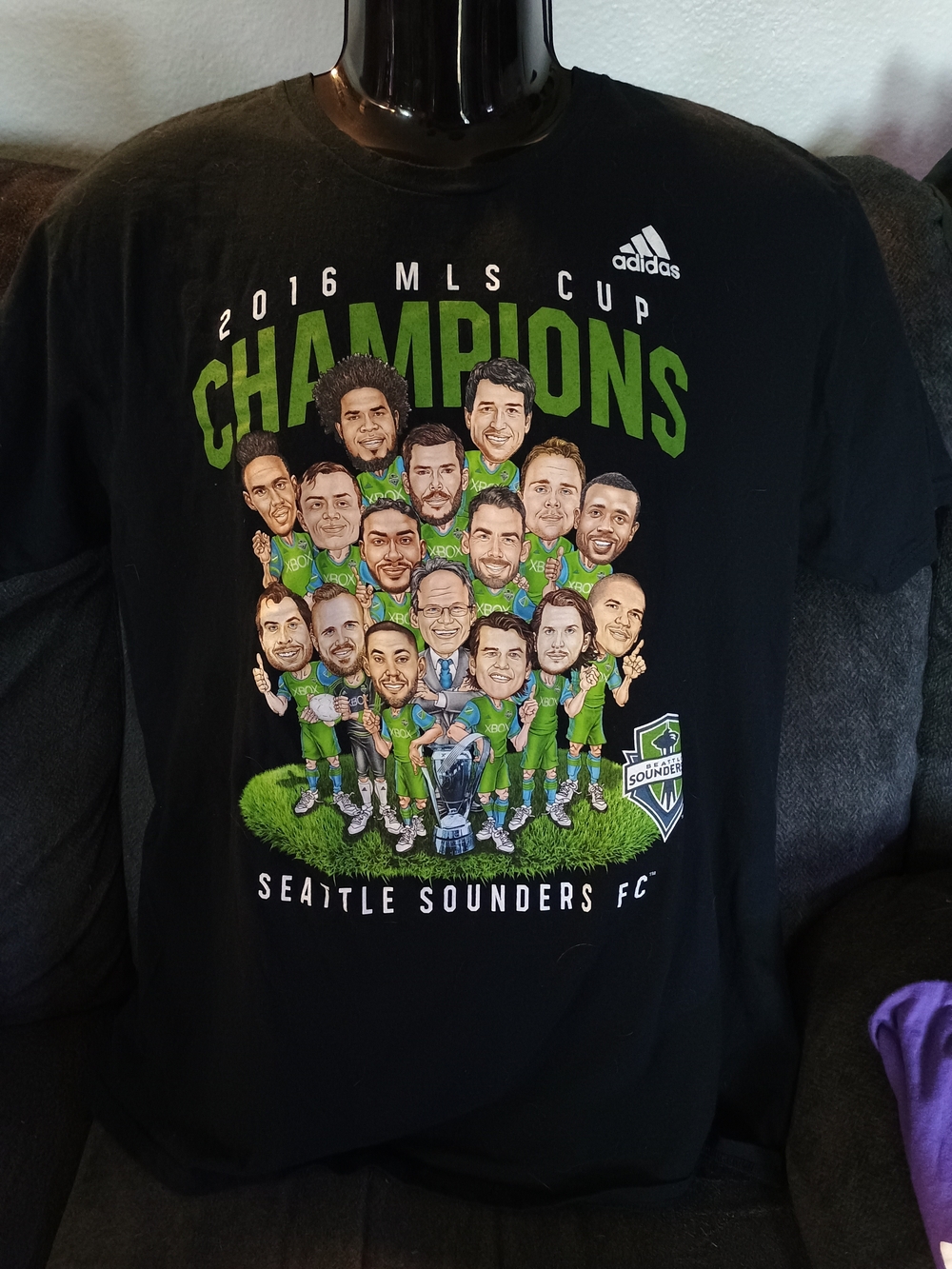 Adidas Seattle Sounders FC 2016 MLS Cup Champions T-Shirt XL Black Soccer